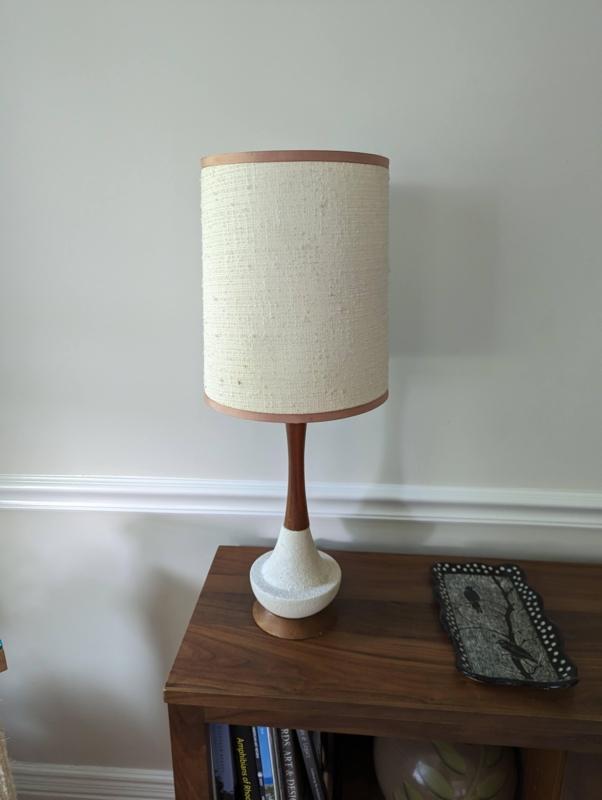 Pair Of Table Lamps Sculptural Wood Bases Pleated White Shades
