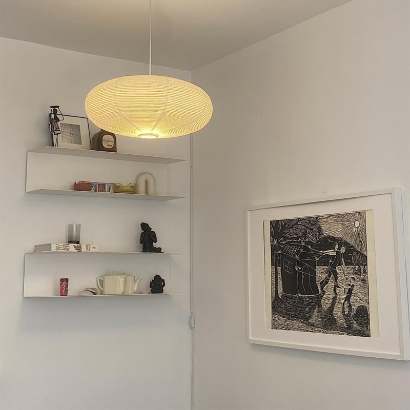 Paper Lantern Lampshade Oval White Ribbed Staggered Hanging Japandi
