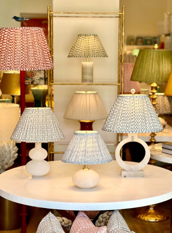 Patterned Oval Lampshade featuring Light Blue Woven Fabric