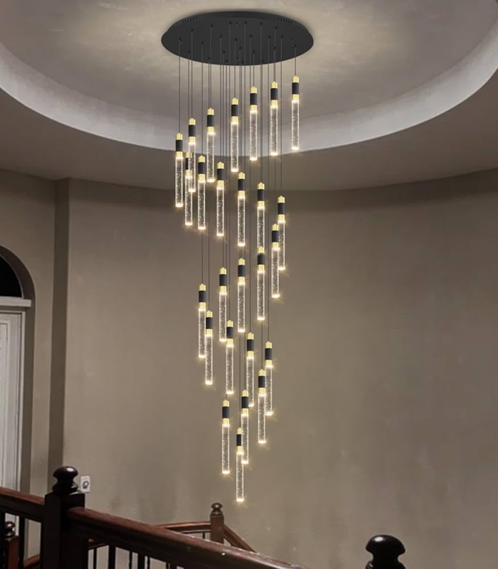 Pendant Chandelier Cascading Gold Cylinder Modern Entryway Lighting