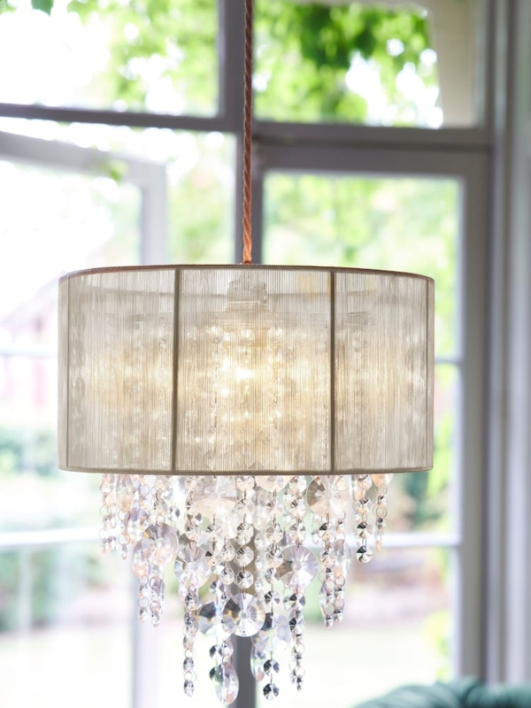Pendant Lamp Shade Geometric Fretwork Champagne Gold Laser Cut Accent