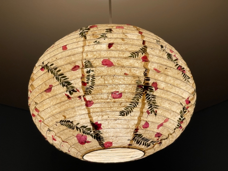 Pendant Lamp Shade Handmade Paper Embedded Botanicals Organic