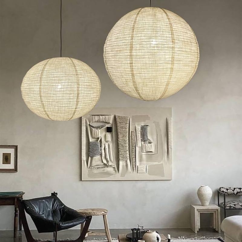 Pendant Lamp Shade Set: Large White Organic Shape with Ribbing