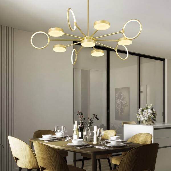Pendant Light 11-Light Halo Ring Gold Finish Frosted Globes Modern