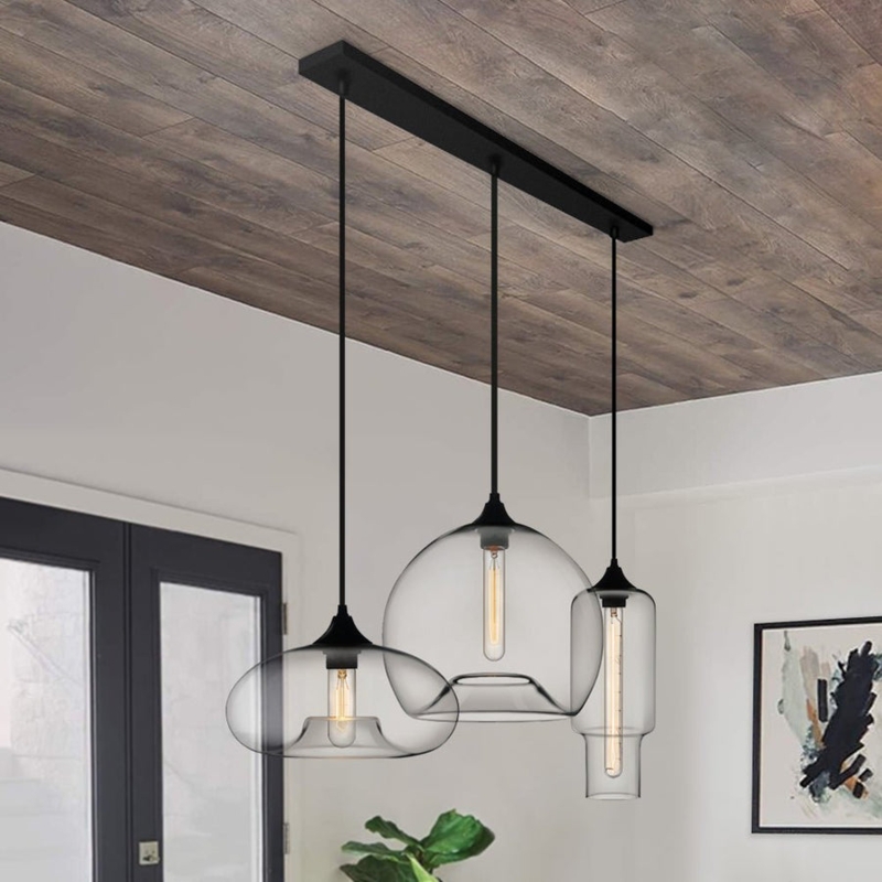 Pendant Light 3-Light Linear Industrial Metal Clear Glass Bowl Shades