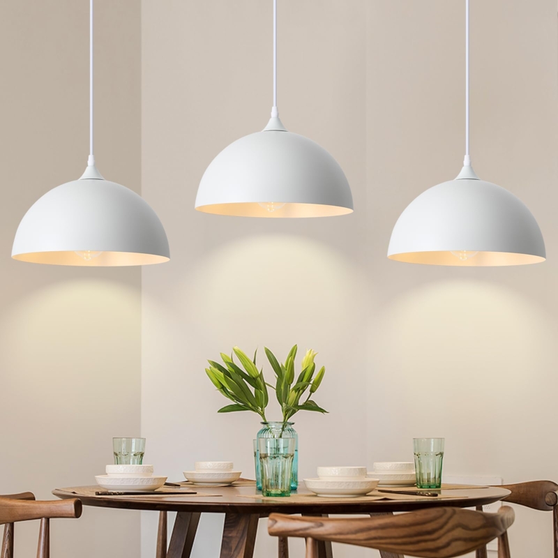 Pendant Light 3-Pack, Scandinavian White Domes with Wooden Caps