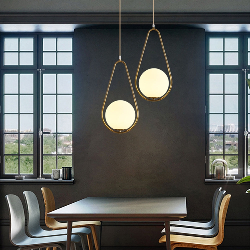 Pendant Light Amber Glass Globe Shade Brass Stem Moody Bedroom