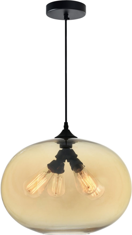 Pendant Light Amber Glass Orb Shade Matte Black Hardware Minimalist