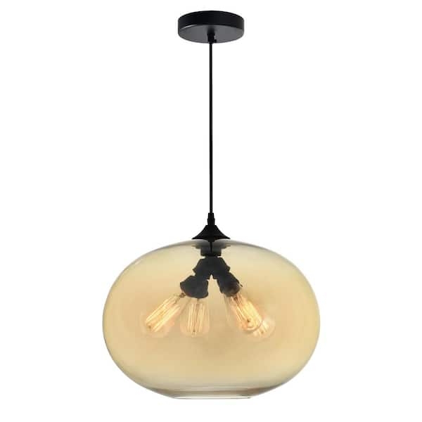 Pendant Light Amber Textured Glass Bell Shape Vintage