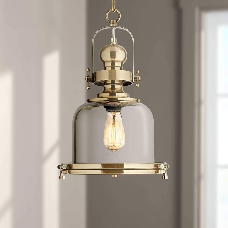 Pendant Light Antique Brass Bell Jar Chain