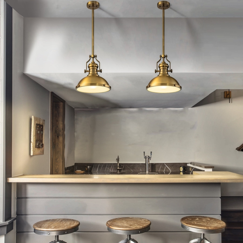 Pendant Light Antique Brass Hemispherical Dome Link Chain Industrial