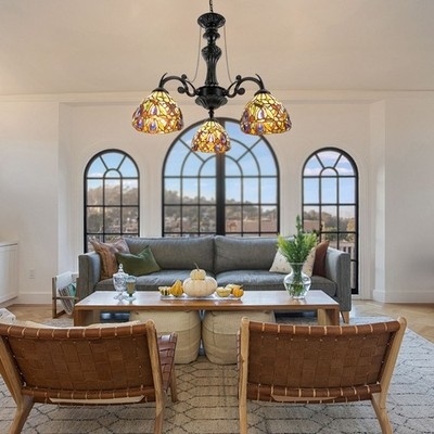 Pendant Light Antique Dark Bronze Linear Pulley Accents Bell Shades