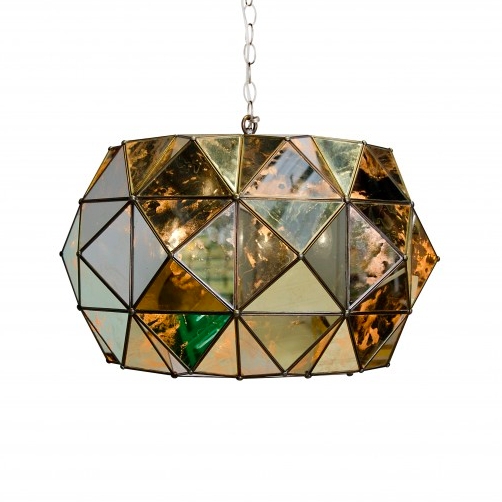 Pendant Light Antique Mirror Faceted Geometric Frame Industrial