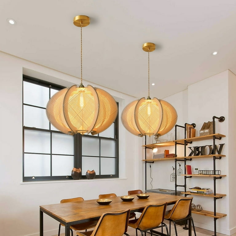 Pendant Light Artichoke Silhouette Layered Wood Slats Wabi Sabi