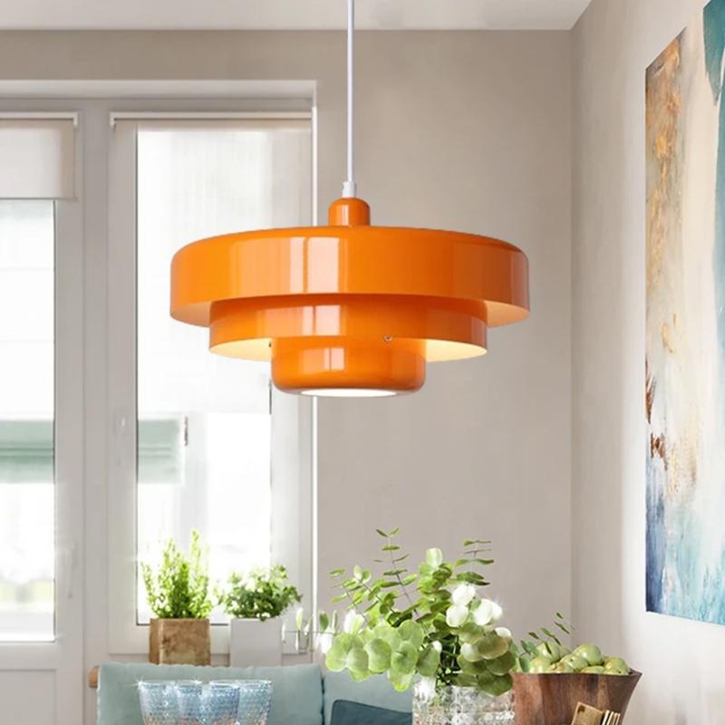 Pendant Light Bauhaus Forest Green Dome Contrasting Orange Interior