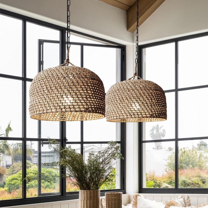 Pendant Light: Bell Shaped Shade Japandi Rattan Weave