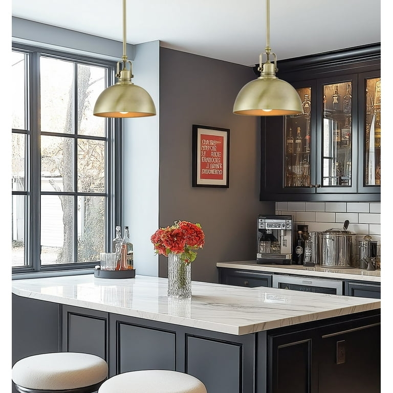 Pendant Light Bell Silhouette Brushed Brass with Adjustable Downrods