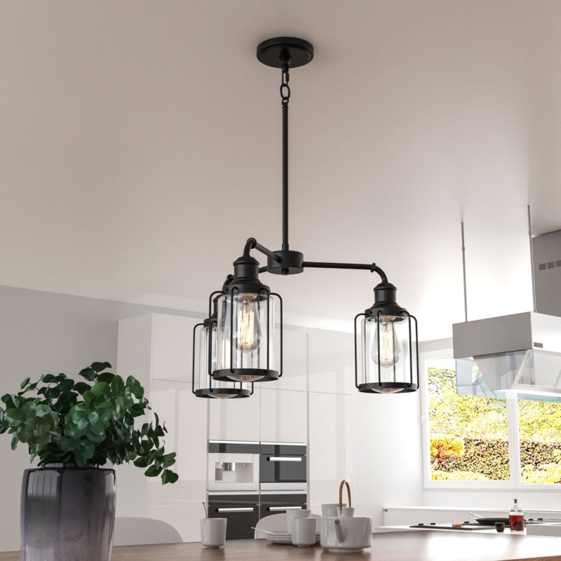 Pendant Light Birdcage Shade Matte Black Linear Industrial Style