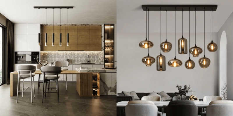 Pendant Light Black Cone Shades Linear Trio Modern Kitchen Island
