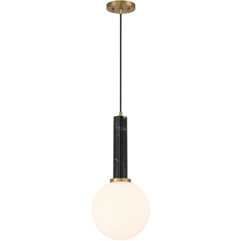 Pendant Light Black Marble Brushed Brass Cylindrical Glam Fixture