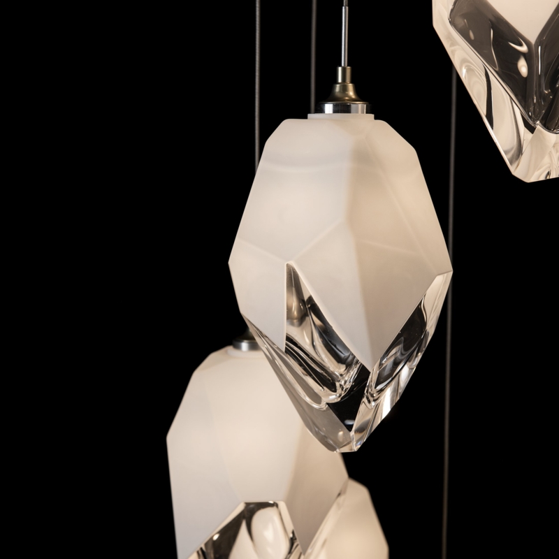 Pendant Light, Black Metal 9-Light Frame with Cascading Crystal Prisms