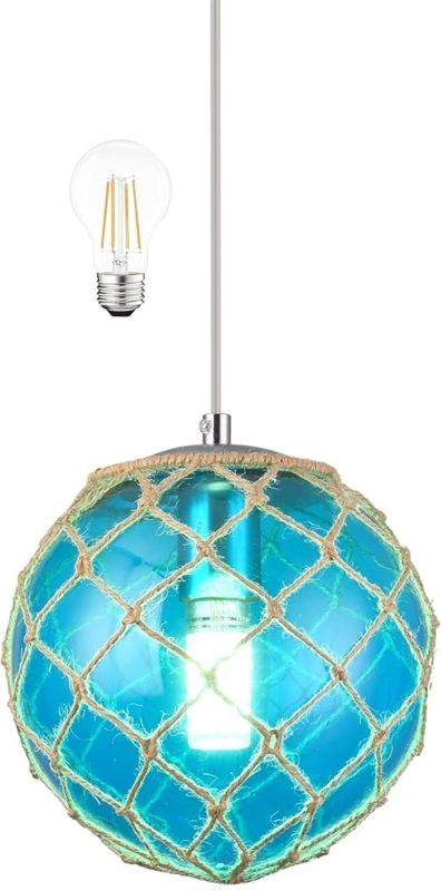 Pendant Light Blue Glass Fish Float Tassel Accent