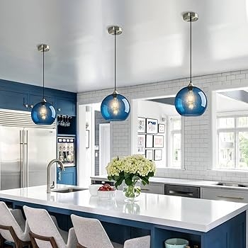 Pendant Light Blue Glass Globe Translucent Shade Coastal Style