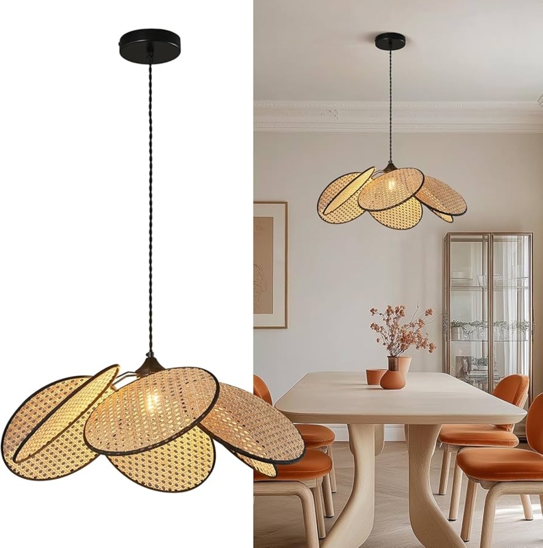 Pendant Light: Bohemian Drum Silhouette Hemp Rope