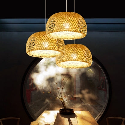 Pendant Light: Bohemian Woven Bamboo Dome with Lattice Pattern