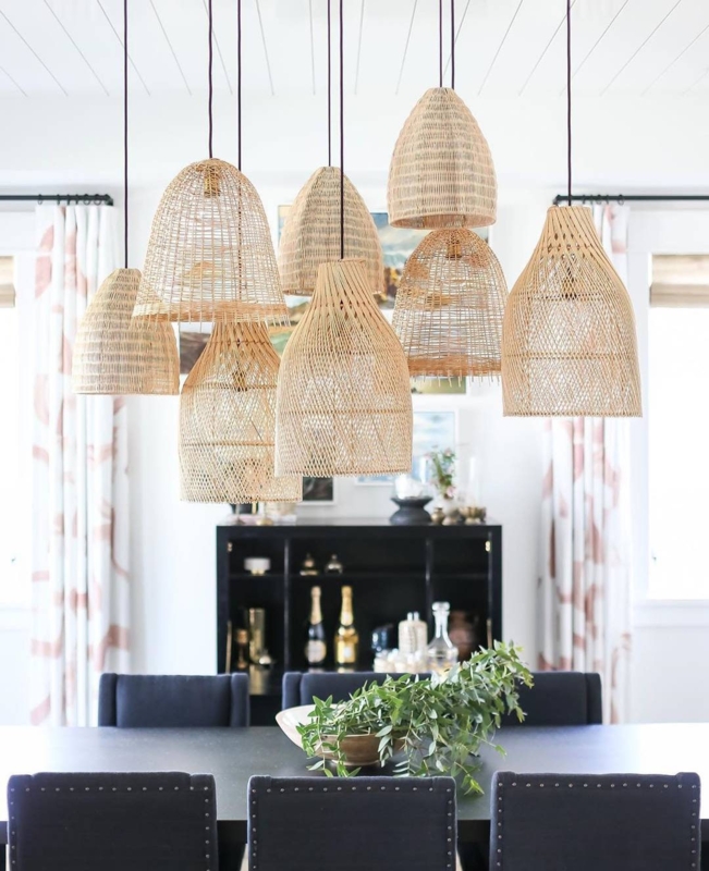 Pendant Light Boho Coastal Large Woven Rattan Bell Silhouette