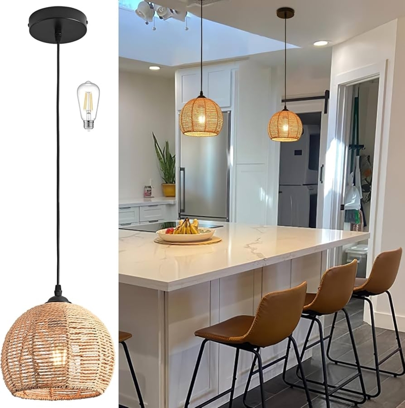 Pendant Light: Boho Dome Silhouette Hemp Rope Weave