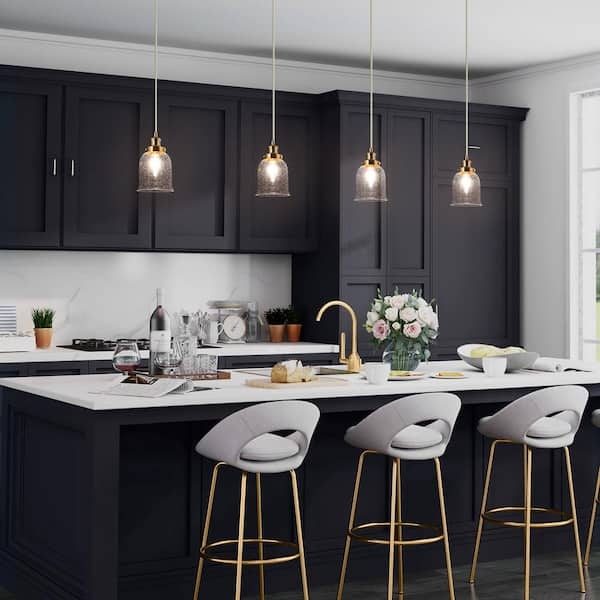 Pendant Light Brass Bell Seeded Glass Kitchen Island Fixture