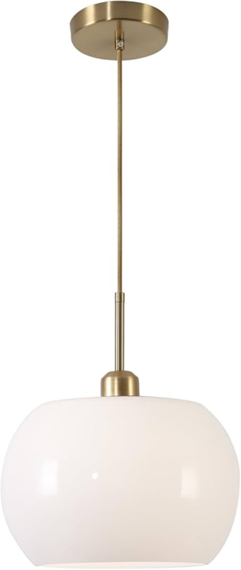 Pendant Light Brass Dome Accents Frosted Glass Globe Mid Century Modern