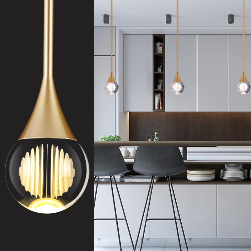 Pendant Light Brass Gold Globe Faceted Crystal Textured Glass