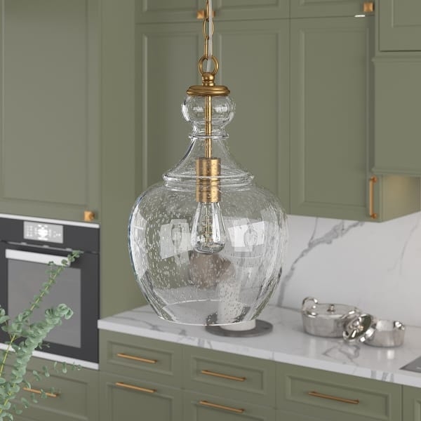Pendant Light Brass Rod Hung Seeded Glass