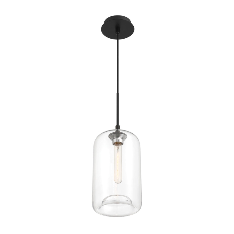 Pendant Light, Brass-Toned Finish with Clear Glass Cylinder Shade