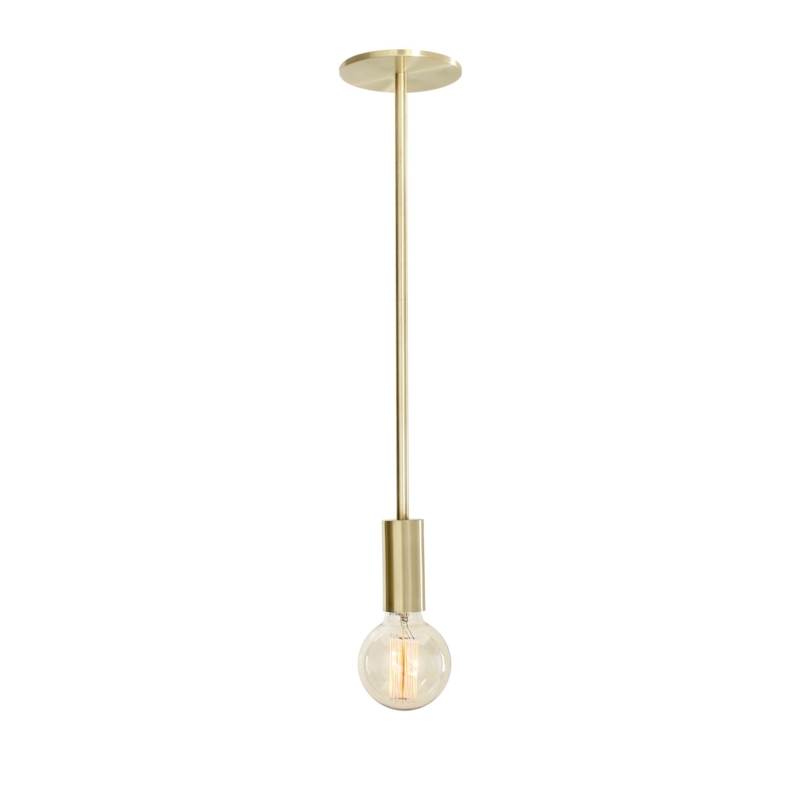 Pendant Light Brushed Brass Tapered Conical Shade Straight Rod
