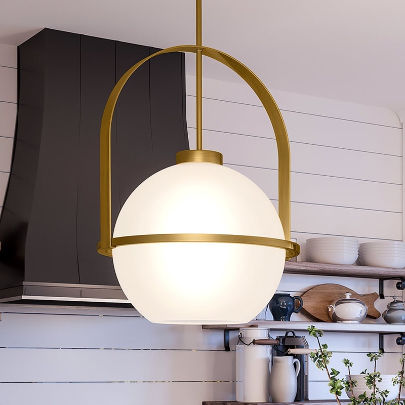 Pendant Light Brushed Bronze Spherical Cage Internal Diffuser Orb