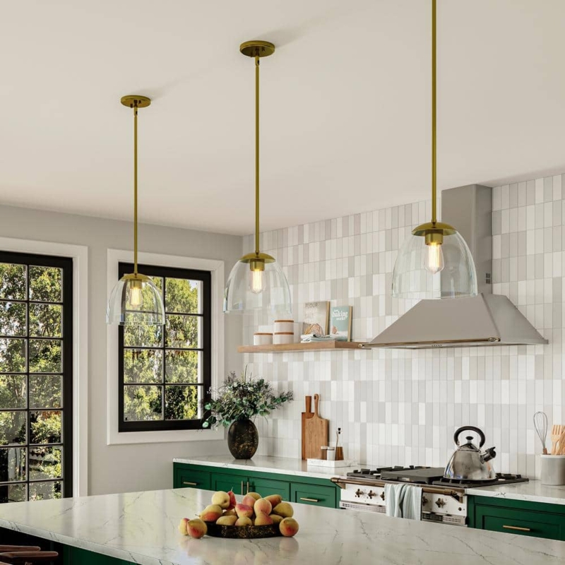 Pendant Light Brushed Gold Jar Shaped Glass Mini Fixture