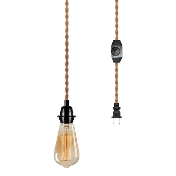 Pendant Light Brushed Gold Socket Hemp Rope Cord Plug In Vintage
