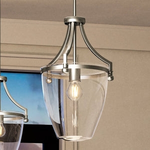 Pendant Light: Brushed Nickel Bell Shade with Clear Glass