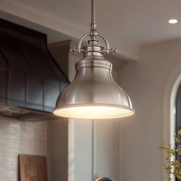 Pendant Light Brushed Nickel Dome Seeded Glass Diffuser Fixture