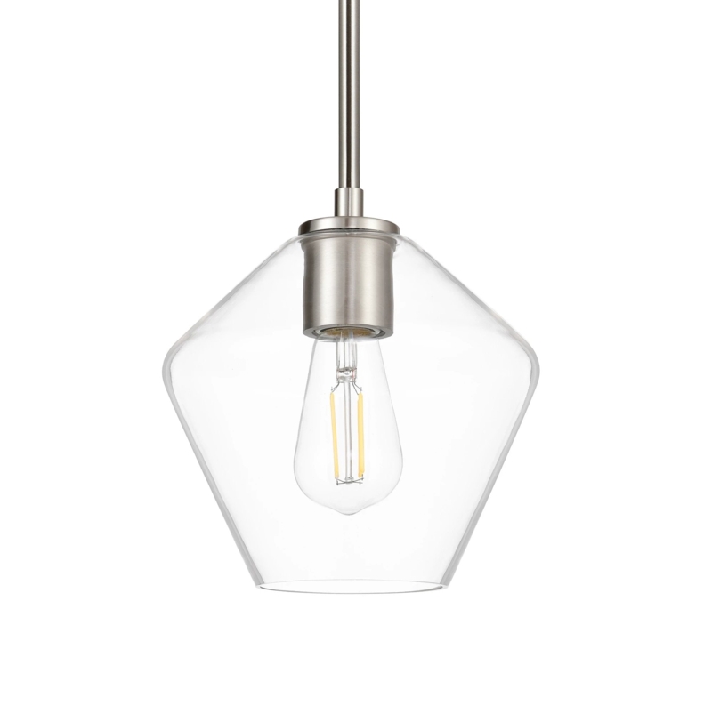 Pendant Light: Brushed Nickel Rod with Angled Clear Glass Cone Shade