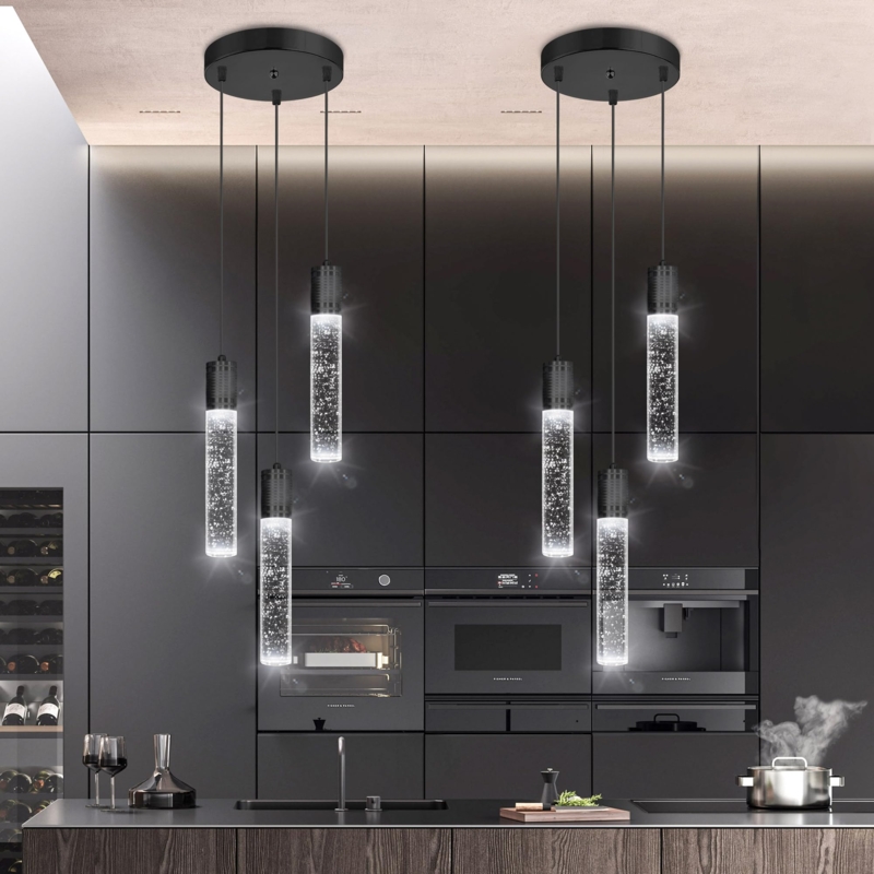 Pendant Light, Bubble Crystal Cylinders, Integrated LED, Modern Kitchen Island Lighting