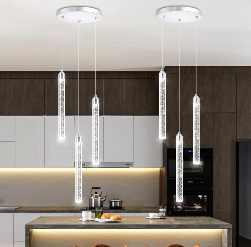 Pendant Light Bubble Glass Texture Chrome Cylinder Mini