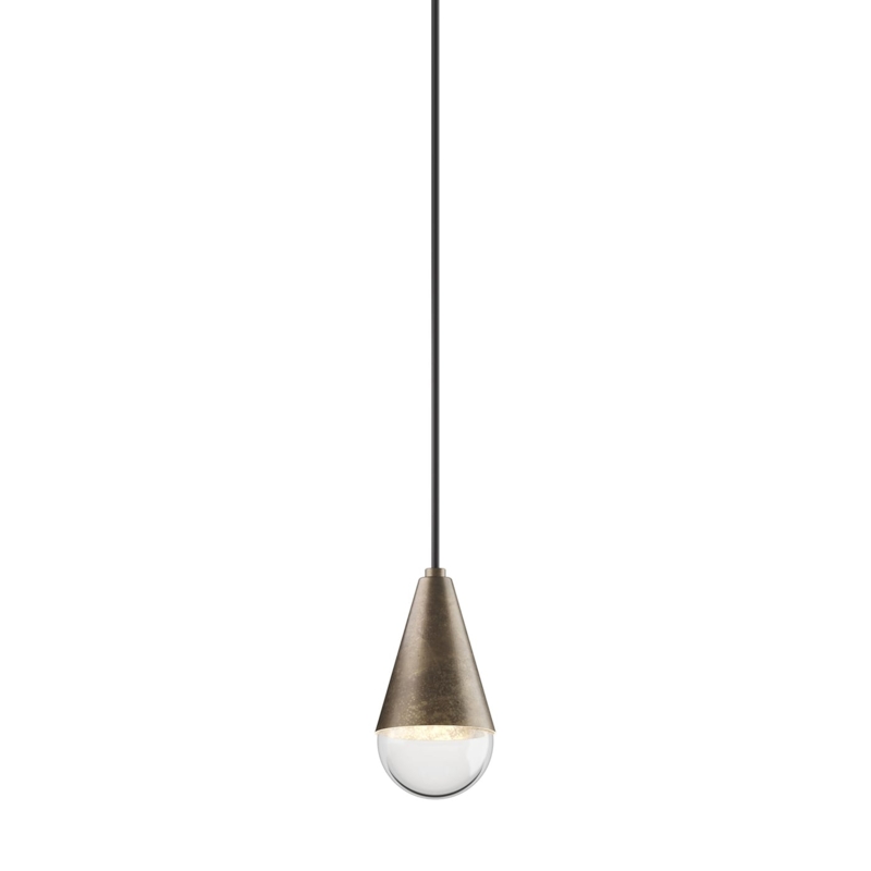Pendant Light Bubbled Glass Droplet Polished Gold Toned Artisanal