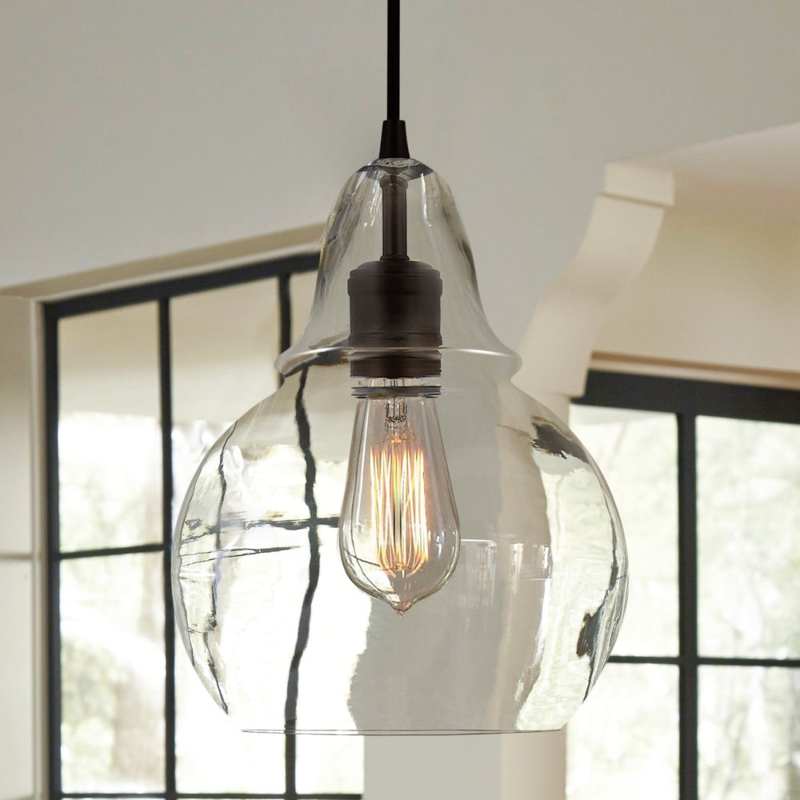 Pendant Light Burnished Bronze Finish Clear Glass Bell Shade