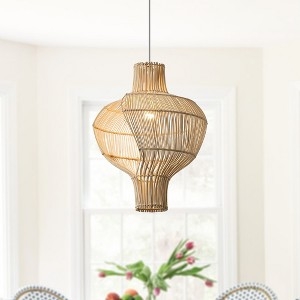 Pendant Light Cage Frame Two Tone Finish Dark Brown White Industrial