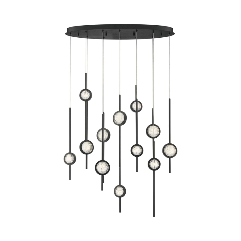 Pendant Light, Cascading Oval Rings with Integrated LED, Matte Black