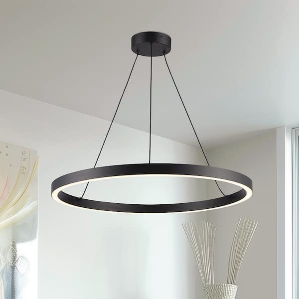 Pendant Light Circular Ring Matte Black Integrated LED Halo Minimalist